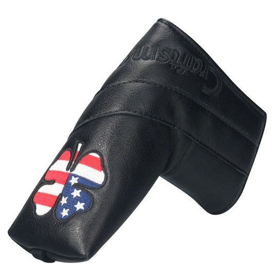 Black Leather Lucky Clover Blade Putter Cover - CraftsmanGolf